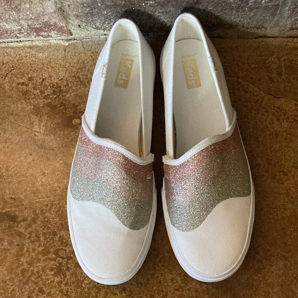 Keds Womens Double Decker‎ Metallic Wave Glitter Slip On Sneakers